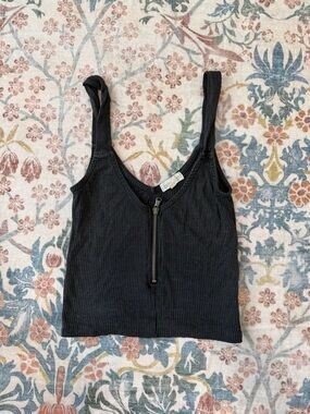 Dry Goods Black Ribbed Zip Tank